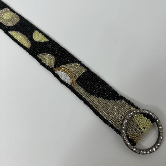 Abstract Seed Bead Silk Belt Womens Sz M Rhinestone O-Ring Buckle Evening Formal - Picture 4 of 15